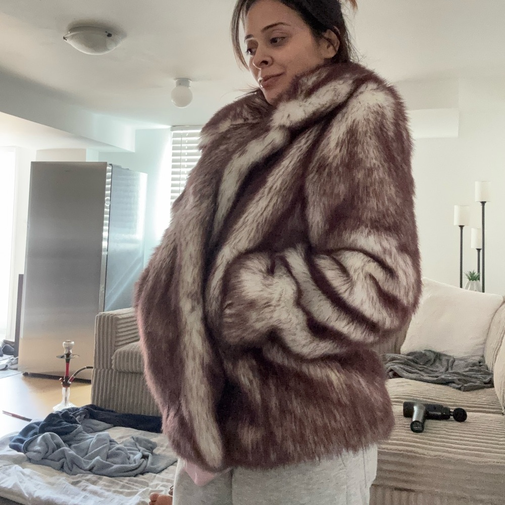 Jones New York Brown and Cream faux fur Jacket